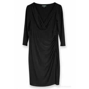 Lauren Ralph Lauren Black Ruched Midi Dress Quiet Luxury Cocktail Dress Sz 14